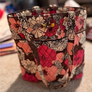 Vera Bradley Floral Tote Bag - Pink and Brown